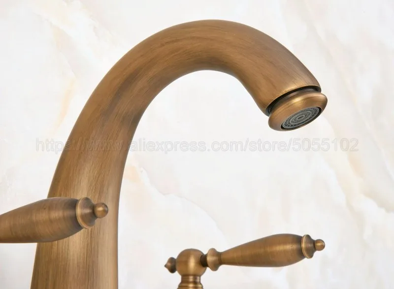 Antique Brass Widespread Bathroom Basin Faucet Dual Handle 3 Holes Basin Mixer Sink Taps Deck Mounted zan076