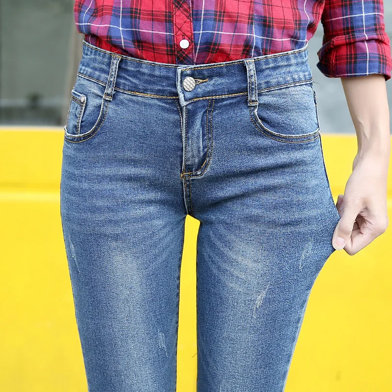 Fashion new female street wear elastic denim pencil pants stylish