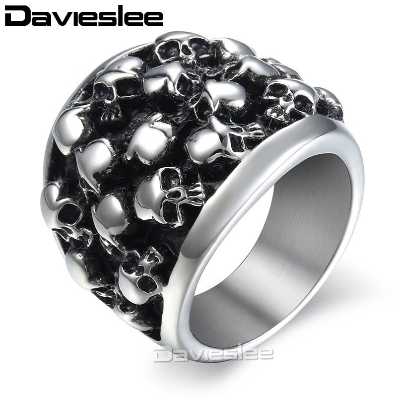 Davieslee Heavy Готическая обувь в стиле панк Мужские кольца черный серебристый цвет