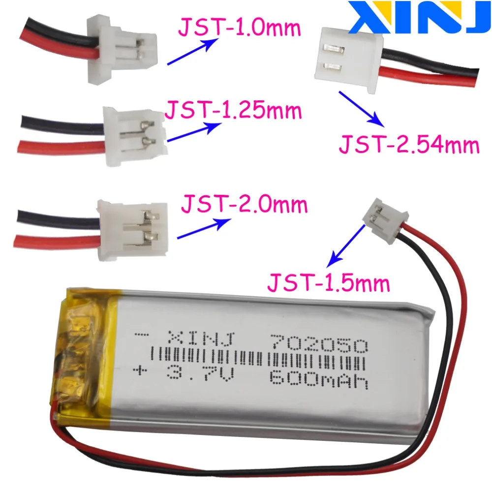 Xinj 3,7 V 600 mAh Li-Po полимерная Батарея 702050 2pin JST-PH 1,0/1,25/1,5/2,0/2,54 мм разъем для Камера gps музыкальный плеер навигации