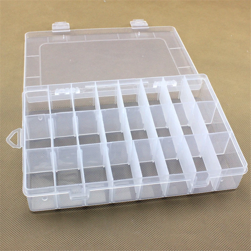 Adjustable 24 Compartment Slot Plastic Storage Box Jewelry Tool