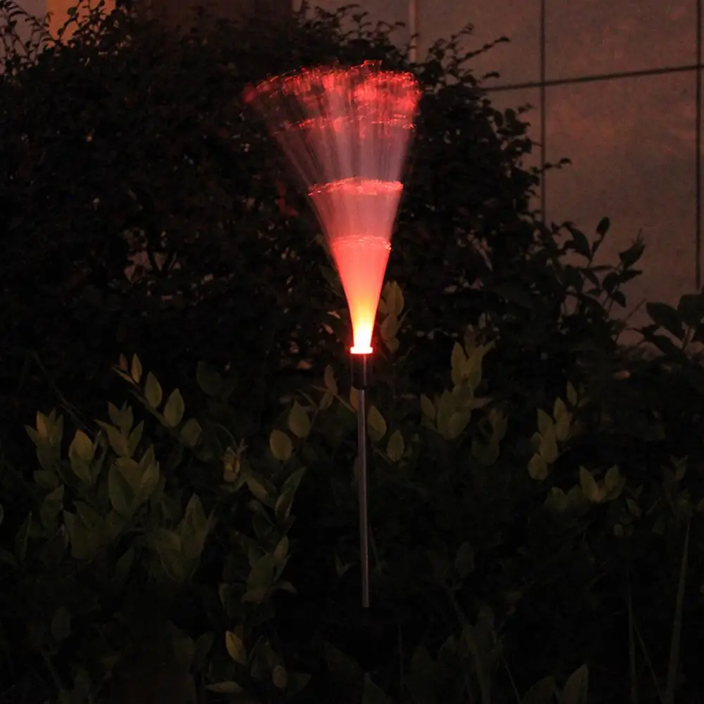 2 шт. наружный светильник из оптического волокна для сада, новинка, на солнечных батареях, меняющий цвет, светодиодный светильник для газона, ночная декоративная лампа, батарея включает в себя