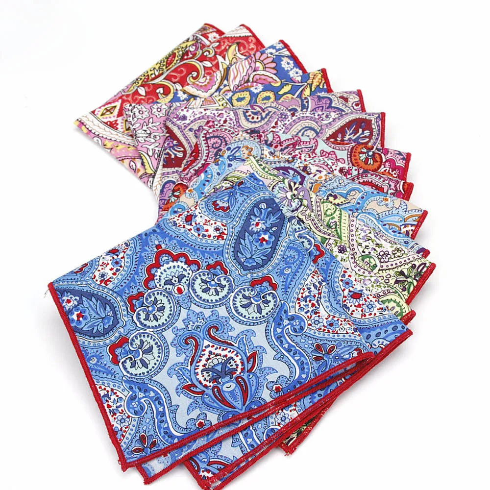 Men Cotton Vintage Paisley Colorful Pocket Square Handkerchief Wedding