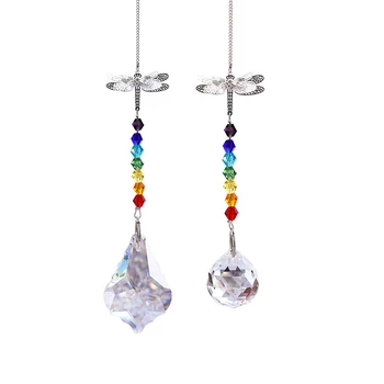 

H&D Clear Window Dragonfly Pendant Crystal Suncatcher Chakra Fengshui Rainbow Maker Home Garden Decoration,Set of 2