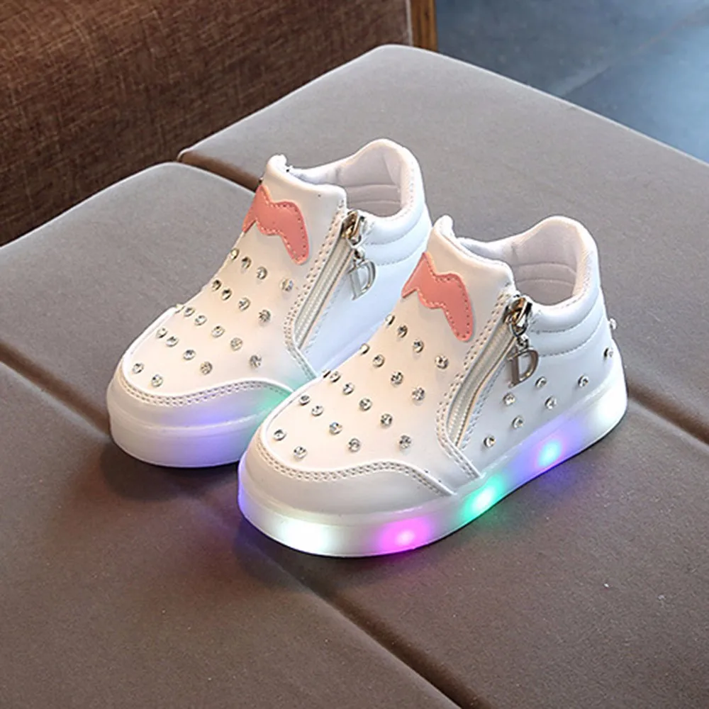 

Telotuny sneakers PLUS Crystal Zip light up shoes sneakers with luminous sole Cartoon luminous sneakers for girls JL 06