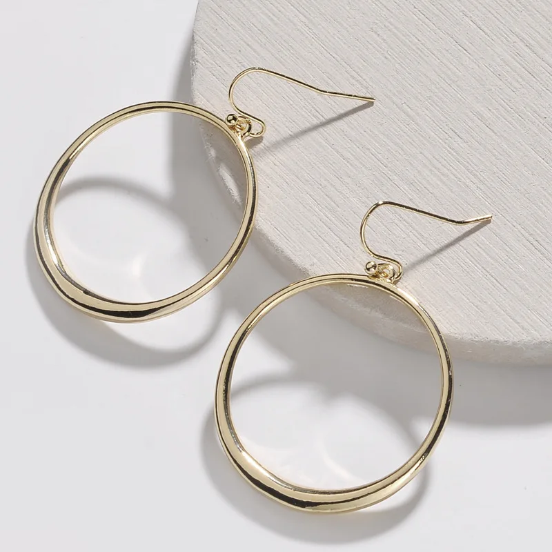 

Gold Polished Alloy Circle Round Hook Drops Earrings for Women