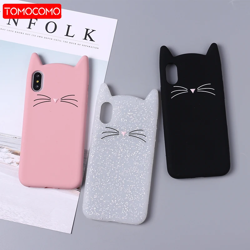 TOMOCOMO милый 3D Силиконовый мягкий чехол для телефона с мультяшным котом розового и черного цвета, чехол для iPhone 7 7Plus 6 6S 5S SE X XS Max
