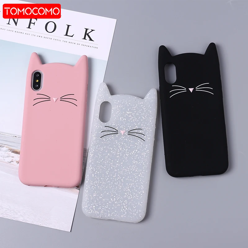 TOMOCOMO لطيف 3D سيليكون الكرتون القط الوردي الأسود لينة غطاء إطار هاتف محمول Coque Fundas ل فون 7 7 زائد 6 6 ثانية 5 ثانية SE X XS ماكس