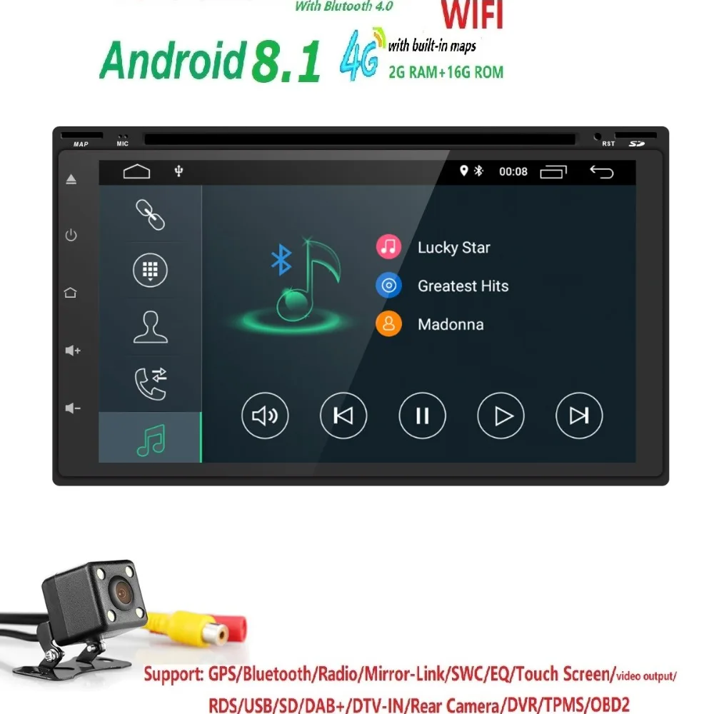 

QuadCore 7" 2Din Android8.1 Car DVD Radio Multimedia Player 800*480 Universal GPS Navigation autoradio Stereo Audio OBD2 DVR DTV
