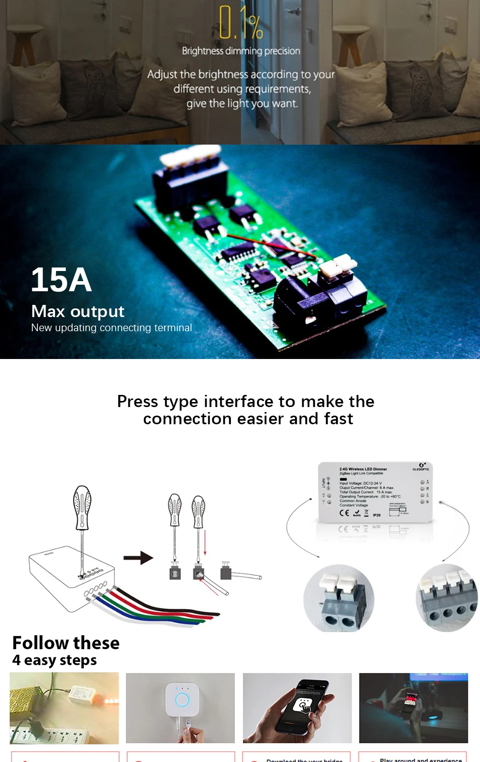 DC12-24V ZLL ZIGBEE мост умный дом Светодиодная лента с диммером управление Лер zigbee диммер приложение управление работа Amazon Alexa эхо