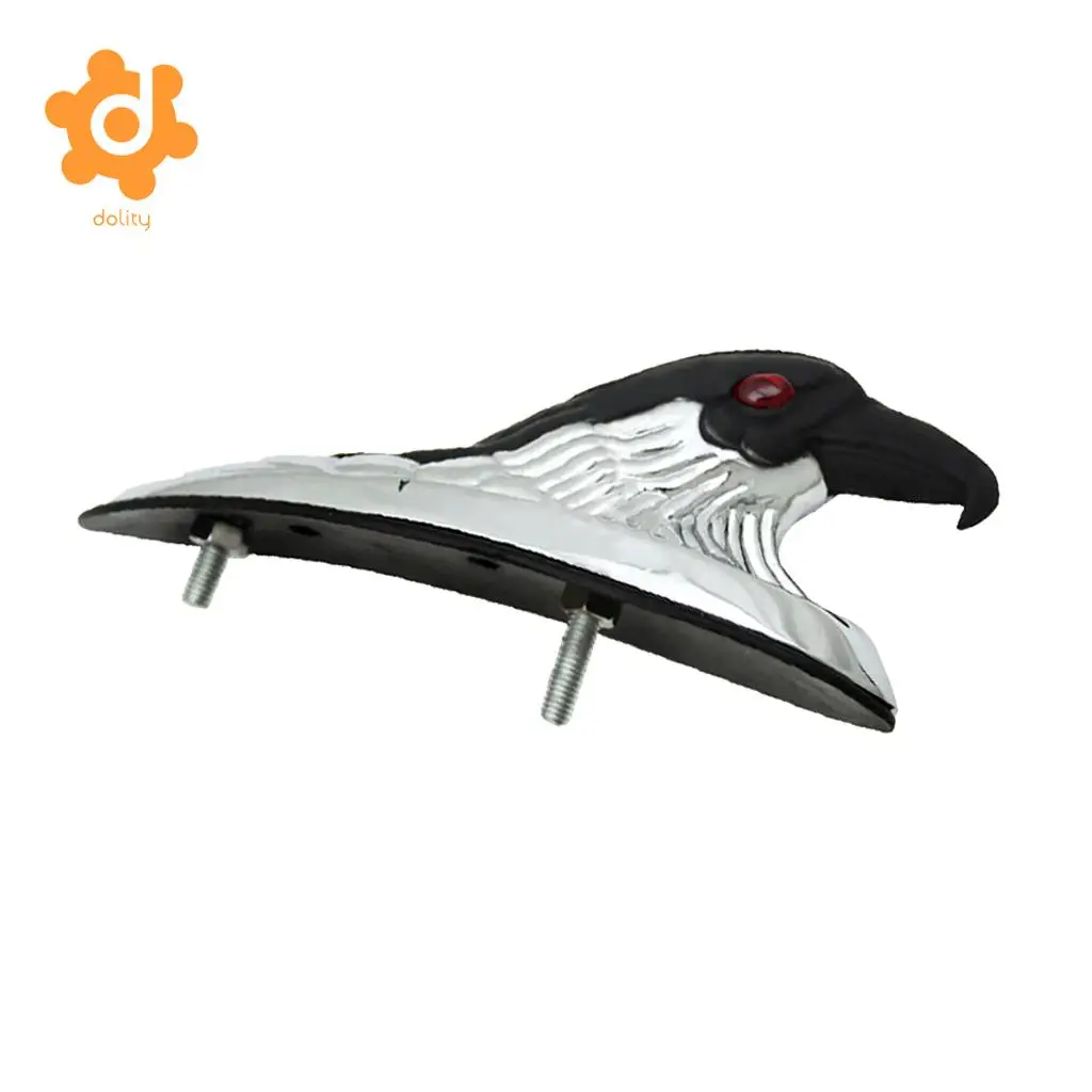 Motorcycle Eagle Head Ornament w/ Red Lighted Eye Chrome Black Front