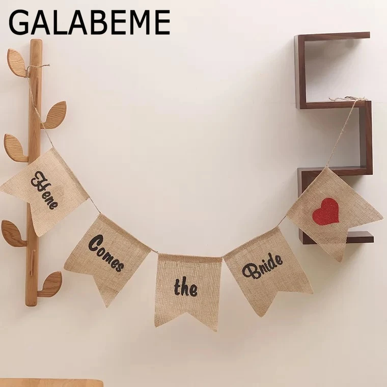 

Galabeme 1set burlap bunting HERE COME THE BRIDE Wedding garland Photo Prop banner rustic wedding decoration centerpieces