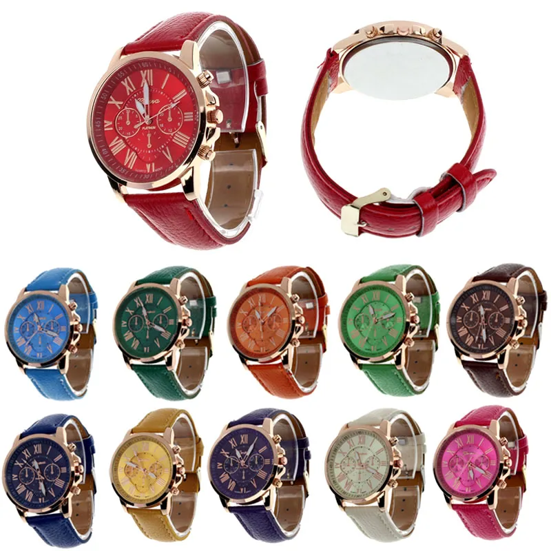 

Fashion Geneva Roman Numerals Faux Leather Analog Quartz Women Wrist Watch women watches relojes para mujer montre femme