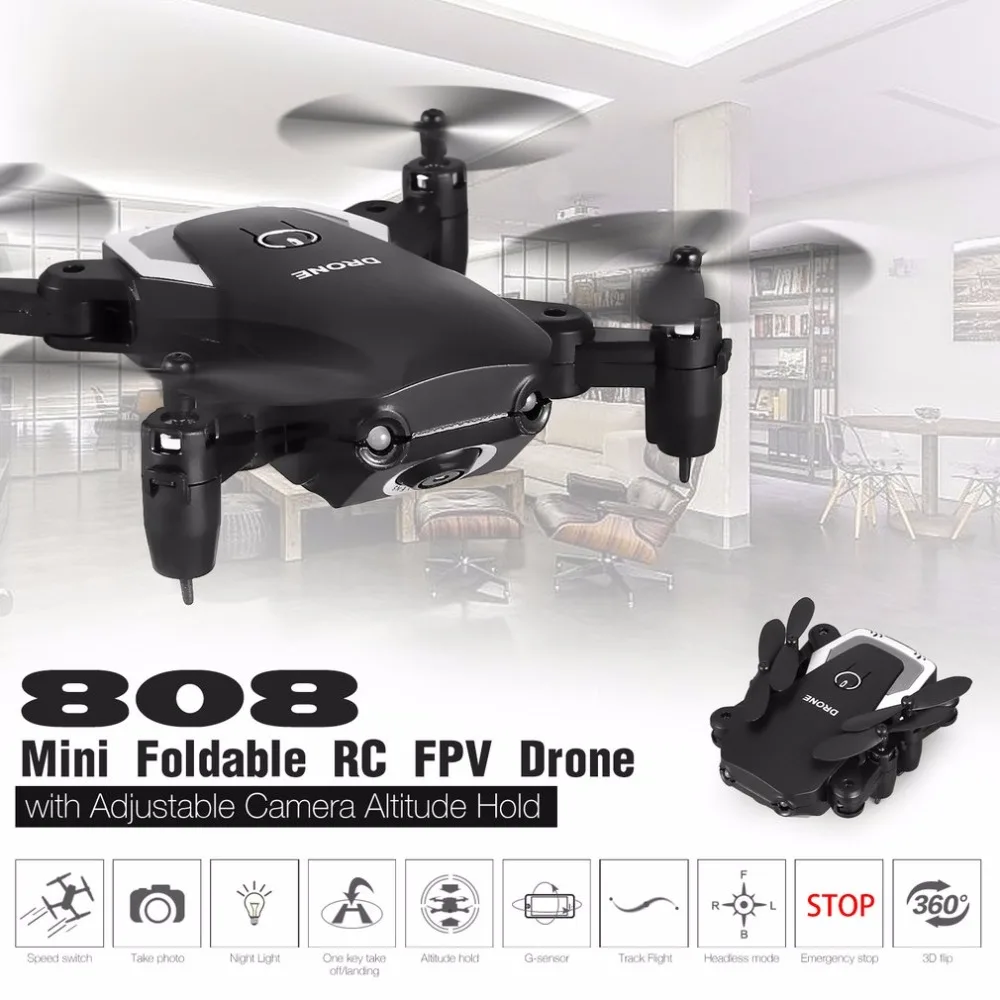 Mini Pocket Foldable FPV RC Quadcopter Drone with Adjustable Camera Real-time Altitude Hold Headless Mode G-sensor 808 8807w mini foldable drone fpv 2mp camera altitude hold g sensor