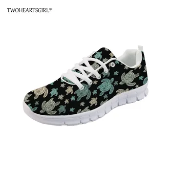 

Twoheartsgirl Casual Sea Turtle Print Mesh Shoes,Lace Up Vulcanize Sneakers for Women,Breathable Spring Autumn Ladies Flats