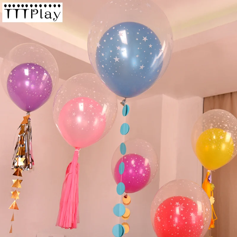 

50set Pretty Lovely Double Layers Balloons 12inch Clear Stars Romantic Latex Balloons Wedding Decoration Birthday Party Supplies