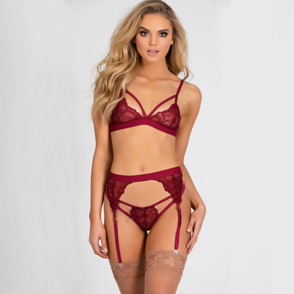 CWXANS sexy bra set women Garters mesh bandage push up lingerie bralette wire free bras seamless thong panties underwear
