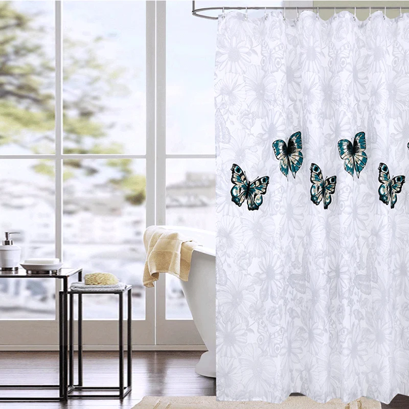 Günstige Elegante Schmetterling Wasserdicht Polyester Dusche Vorhang Dicken Waschbar Bad Vorhänge Mehltau Resistent Qualität Bad Vorhang