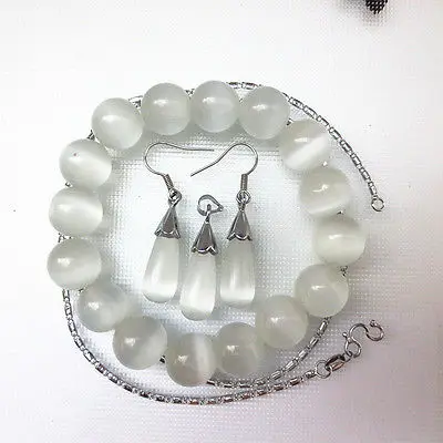 

Shipping >>new hot Fascinating Ice White Cat Eye Stones Necklace Pendant Earring Bracelet Opal Sets