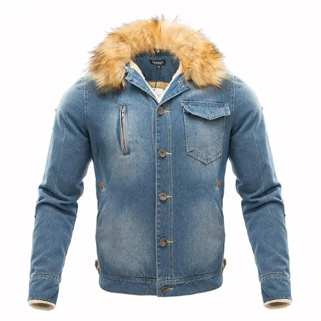 Buy Fashion Man Fur Collar Men Thick Denim Jacket Plus