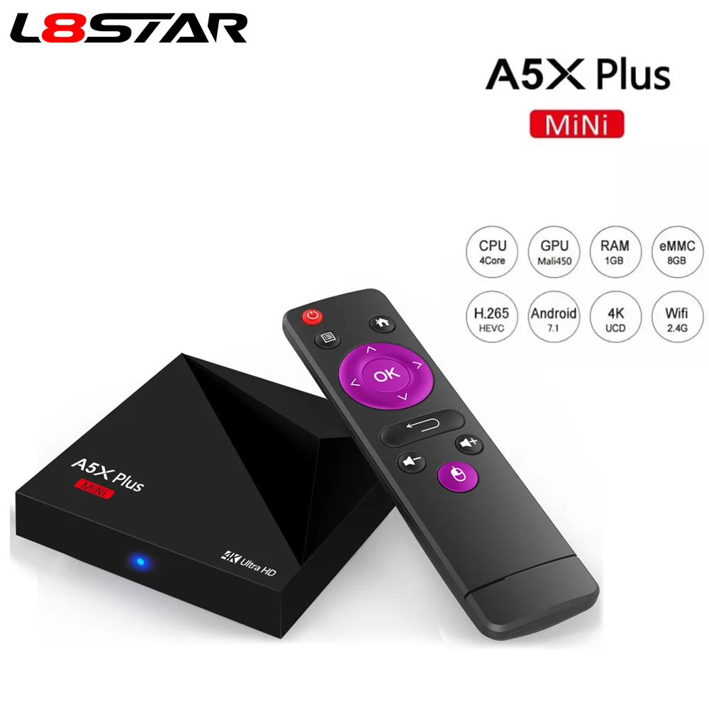 

L8STAR A5X Plus mini Smart TV BOX Android 7.1 RK3328 Rockchip 2GB 16GB 2.4G WIFI 100M LAN HD2.0 4K Ultra HD Set Top box IPTV box
