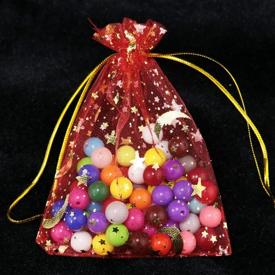 50 штук, 10 видов, Цвета шнурок из органзы Ювелирные изделия сумки 7x9 см x 9 см x 12 см с изображением Луны и звезд, мешки свадебные подарки из конфет стенд для ювелирных украшений сумка - Цвет: red