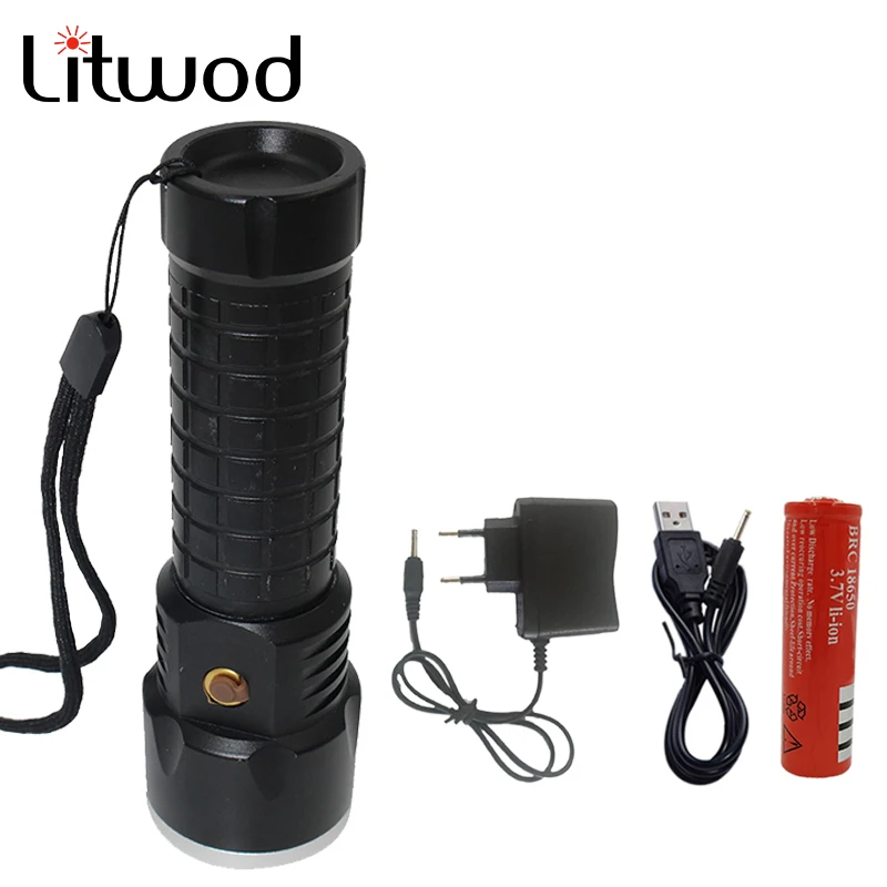 

Litwod Z30902 Led Flashlight Torch Waterproof Rechargeable XM-L T6 3800LM with 18650 Battery AC Charger & USB charger