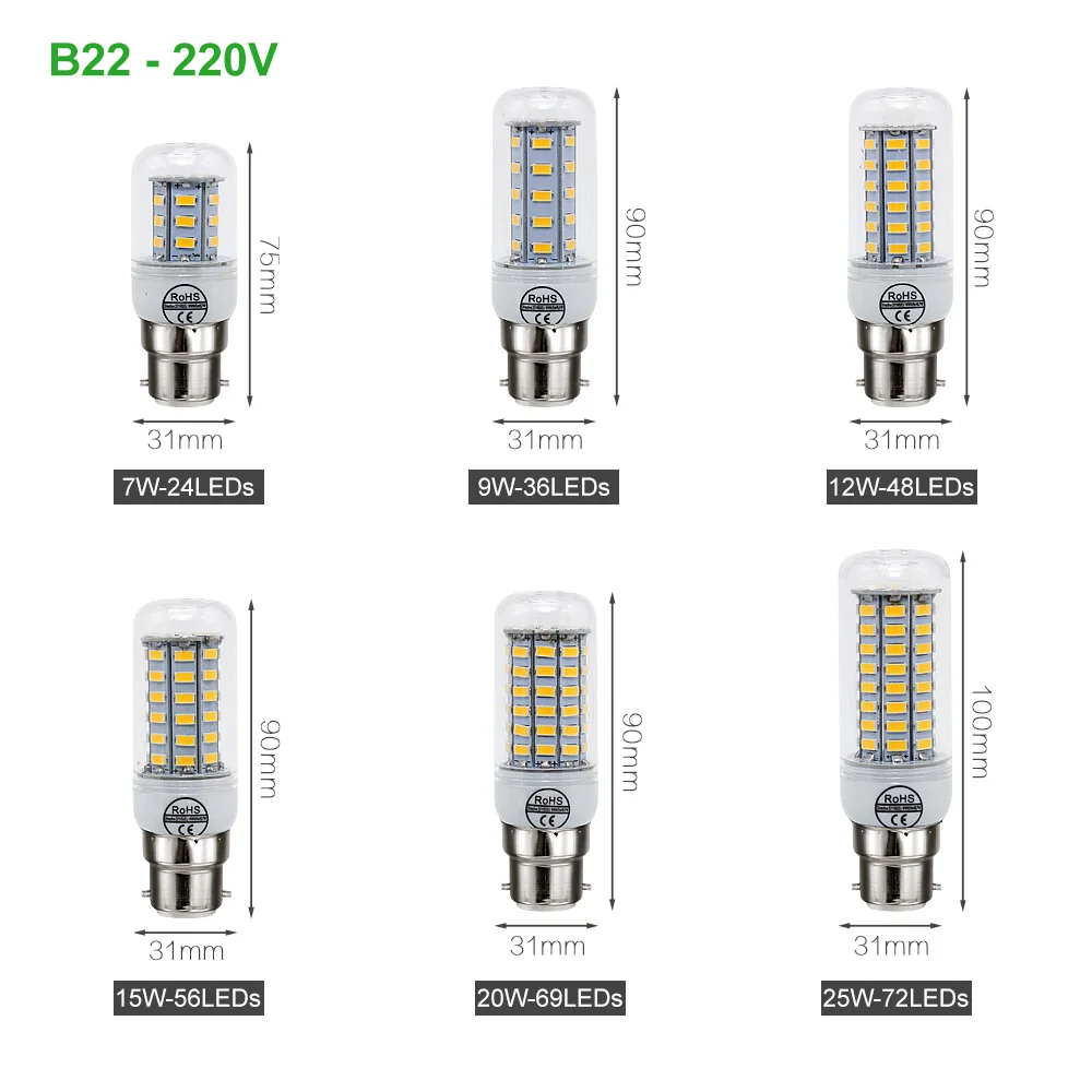 Светодиодный лампы E14 E27 G9 GU10 B22 лампочки Кукуруза SMD 5730 24 36 48 56 69 72 светодиодная