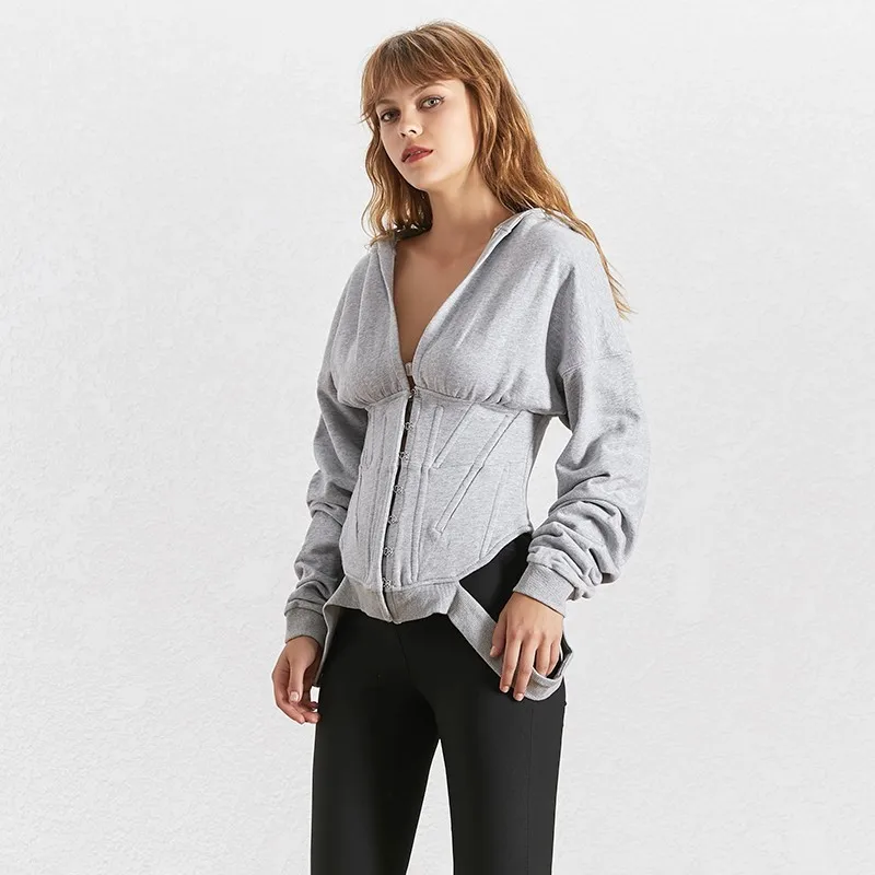 TWOTWINSTYLE Long Sleeve Hoodies Women Slim Hook Closed V Neck Sweatshirt Tops Female Casual Clothe