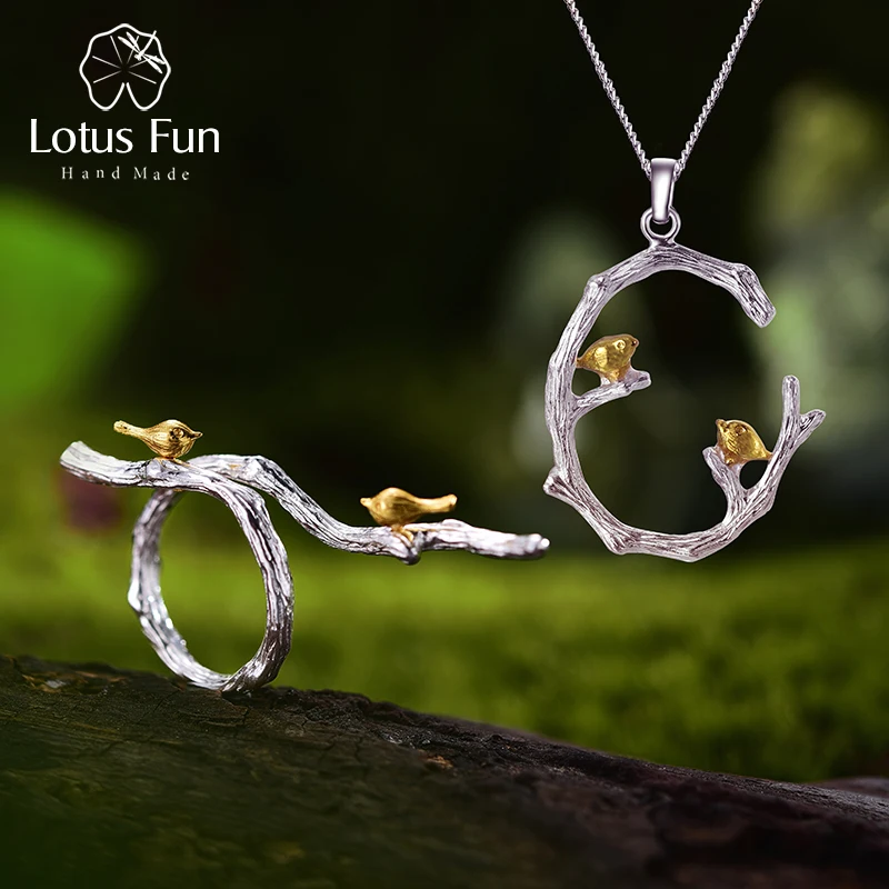 Lotus Fun реальные 925 серебро ручной работы Ювелирные украшения птица на ветке