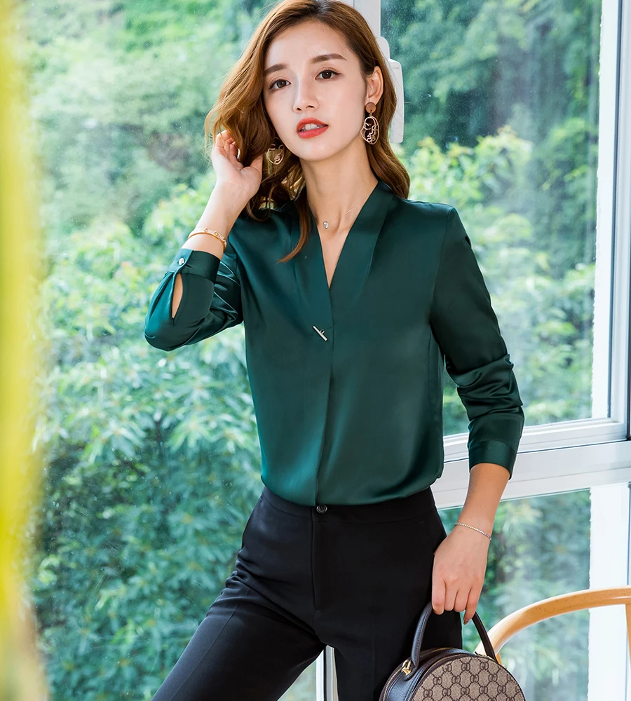 Женская шелковая атласная блузка с длинным рукавом размера плюс 4XL, женские офисные рубашки, элегантные женские шелковые блузки, рубашки