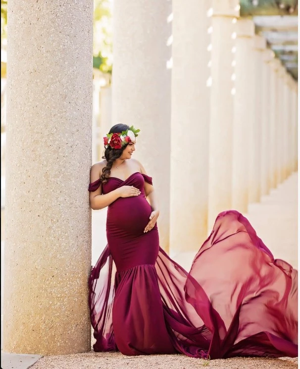 2019 Sexy Maternity Dresses Photography Props Off Shoulder Women Pregnancy Dress For Photo Shooting Trailing Maxi Maternity Gown (10)
