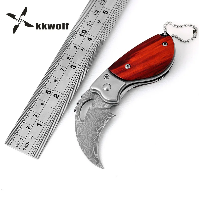 KKWOLF мини Дамасская сталь Karambit Складной нож Открытый тактический боевой карманный ключ нож выживания Мульти портативный инструмент нож