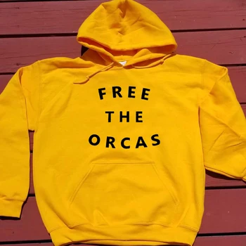 

Free The Orcas Print Hoodies Women Long Sleeve Sweatshirt Fall Clothes Save Animals Fashion Tops Jumpers Pullover Drop Shipping