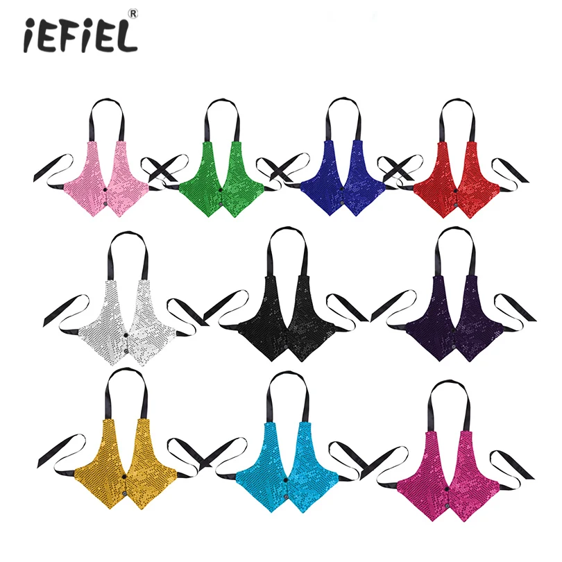 

Kids Children Halter Neck Waistcoat Shiny Sparkly Sequins Backless Short Vest Tops Waistcoat Hip-hop Jazz Performance Dancewear