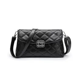 Мода Алмазная решетка черная Satchels сумка Для женщин цепи молния и Hasp диагональный крест-сумки женские Повседневное многофункциональный