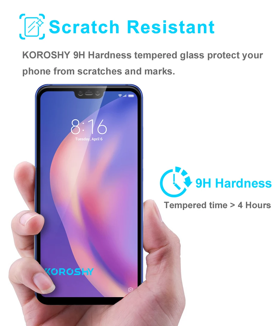 KOROSHY 9H Tempered Glass for Xiaomi Mi 8 Lite Mi8 Lite Screen Protector Full Cover HD Clarity Ultra Thin Glass Film (5)