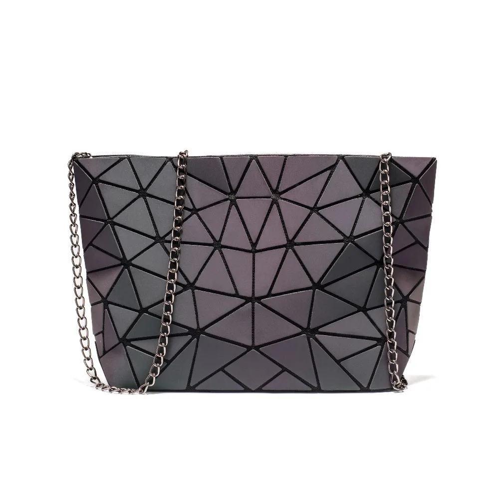 

Rainbow Geometric Triangle Chains Laser Hologram PU Folding Mini Women Messenger Bag Handbag Lady Shoulder Crossbody Bag Package