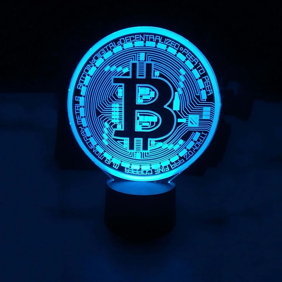 

3D Led Night Lights 7 Colorful Usb Bitcoin Sign Modelling Coin Symbol Desk Lamp Baby Bedroom Sleep Lighting Fixture Decor Gifts