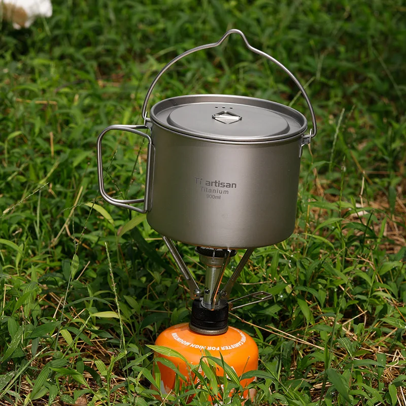Tiartisan 900 ml de titanio puro olla con la fianza de Camping al aire libre ultraligero de Picnic de utensilios de cocina con cubierta Ta8316A-BH
