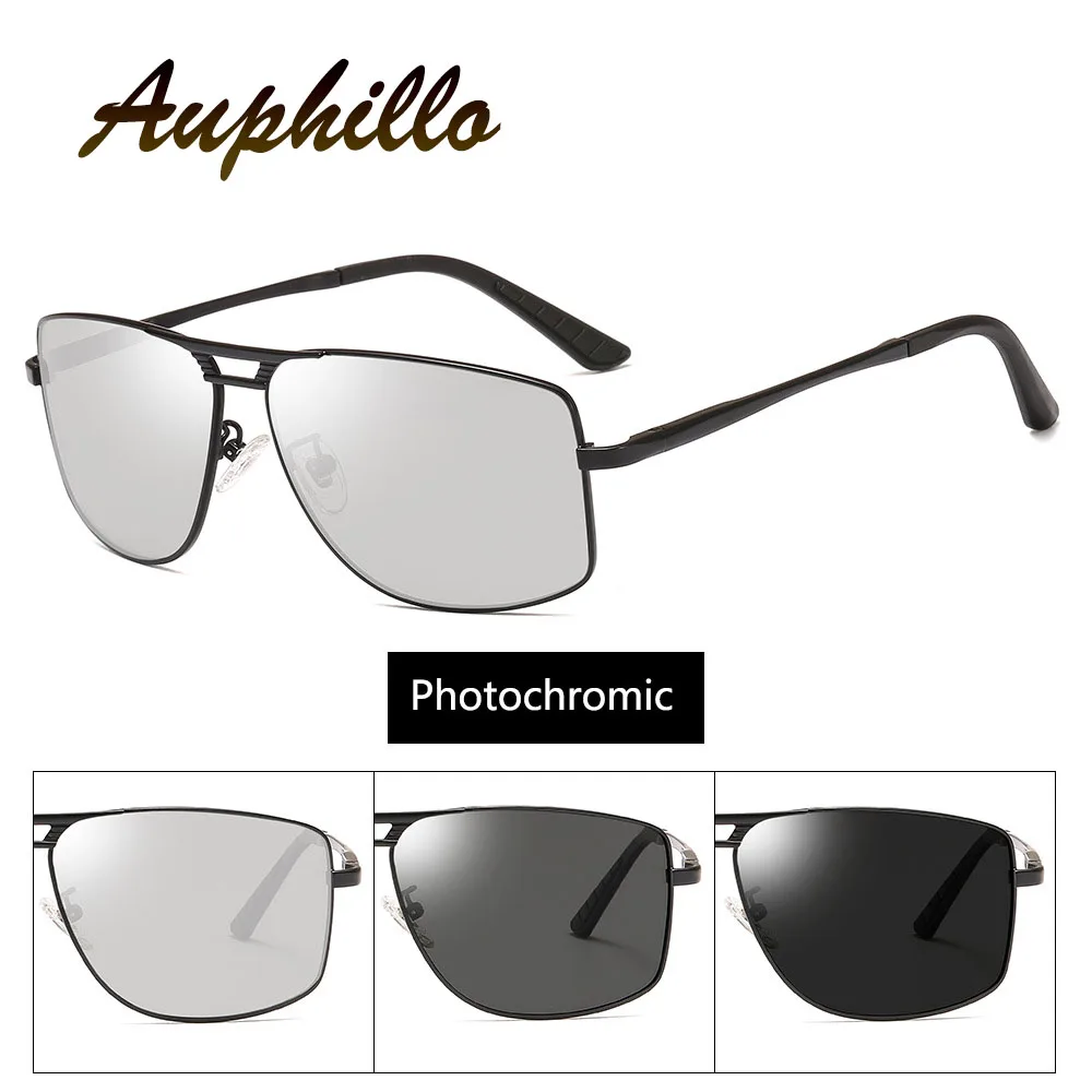 AUPHILLO Photochromic Sunglasses Men Brand Designer Classic Retro Square Sunglasses Men Polarized Driver's Driving Glasses UV400