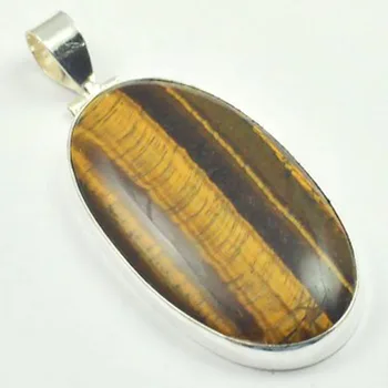 

Tiger Eye Pendant Silver Overlay over Copper, Total Length: 62mm , P4285