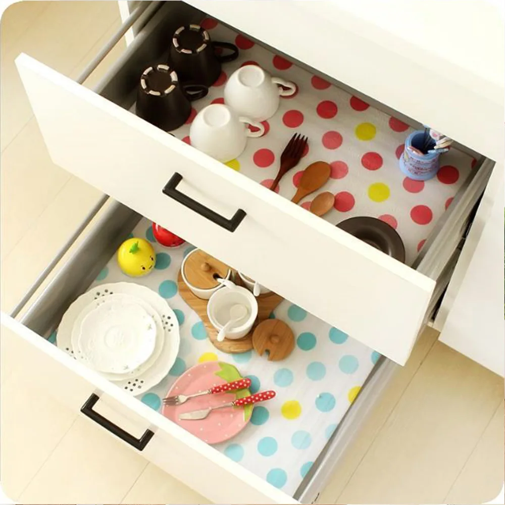 30*500CM Kitchen Drawer Paper Polka Dot Floral Strawberry Print Waterproof Oilproof Non-Adhesive Wardrobe DIY Cabinet Dining Pads Mats