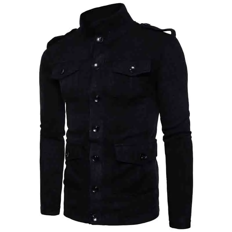 HOT 2020 autumn Winter Foreign leisure fashion single-breasted sweater multi pocket thicken knit jacket men Blends warm coat HOT 2020 autumn Winter Foreign leisure fashion single-breasted sweater multi pocket thicken knit jacket men Blends warm coat