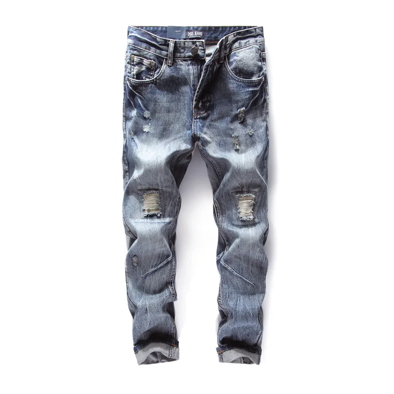 

2019 New Brand Men Jeans Fashion Designer Distressed Ripped Jeans Men Straight Fit Jeans Homme,Cotton High Quality Jeans