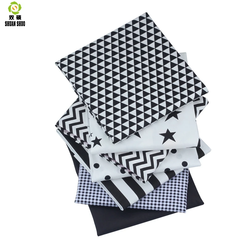 Shuanshuo черный Цветочная серия хлопковая Лоскутная Ткань для вышивания кукол расслоения Ткань для шитья кукол полотна 40*50 см 7 шт./лот