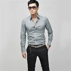 Мужские модные корейские Стильные повседневные Slim Fit с длинным рукавом Футболка Топ деловая рубашка