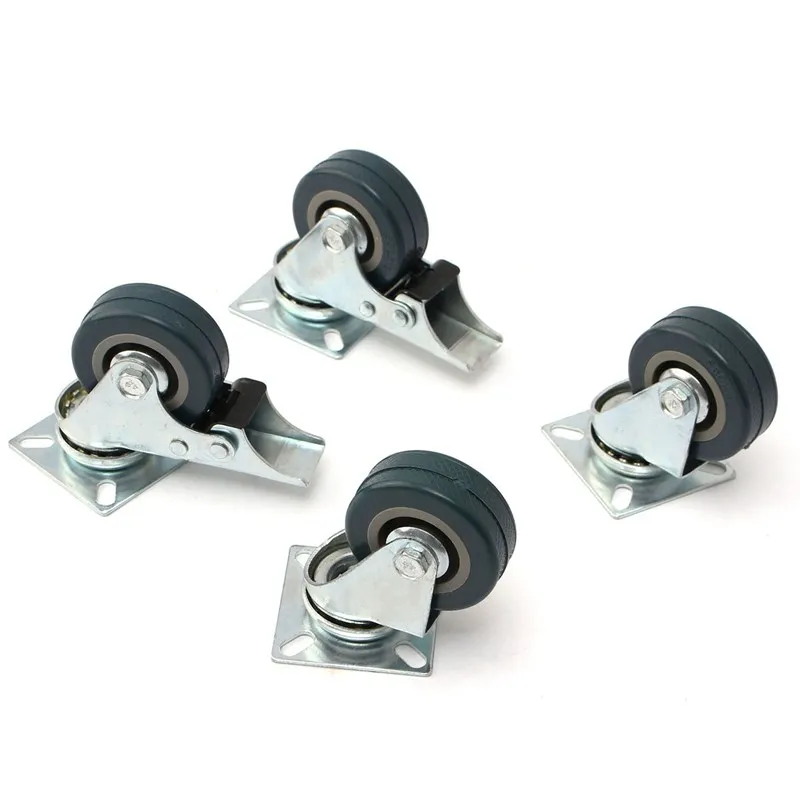 MTGATHER 4 X Heavy Duty 50mm Rubber Swivel Castor Wheels Trolley Furniture Caster Brake PVC Rubber