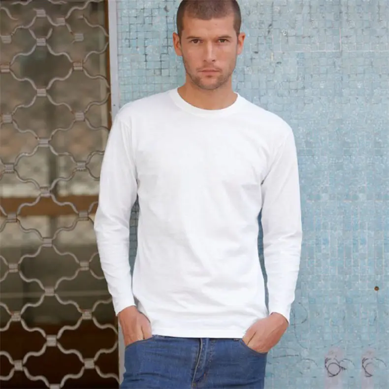 2018 New long Sleeve T shirts Men Spring Autumn Premium Cotton Casual Basic Male Tees Tops O-Neck Mens Clothing USA Size XS-XXL-06