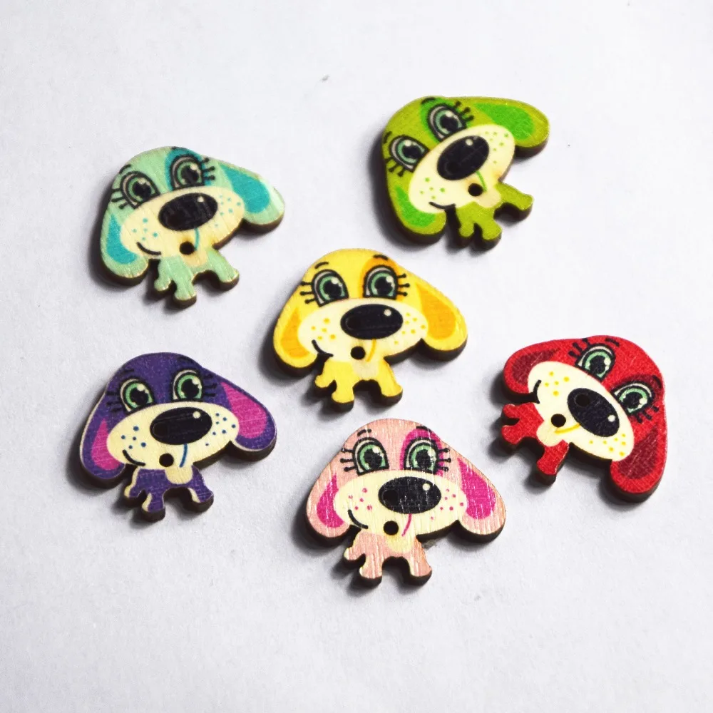 50pcs mixcolor Dog Decorative Buttons Sewing Buttons Scrapbooking Wooden Buttons Crafts DIY